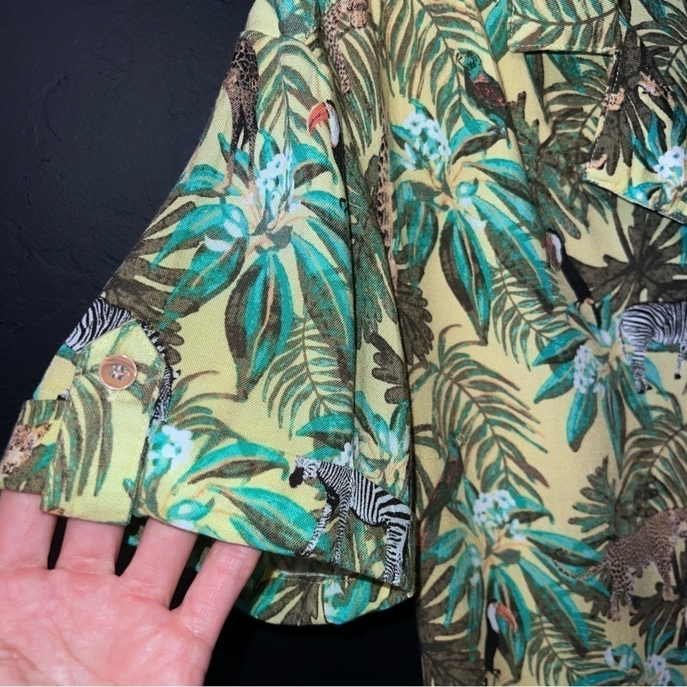 JANE + DELANCEY Women set Green Jungle Print Button Down Shirt XL Animals Zebra - Picture 6 of 17